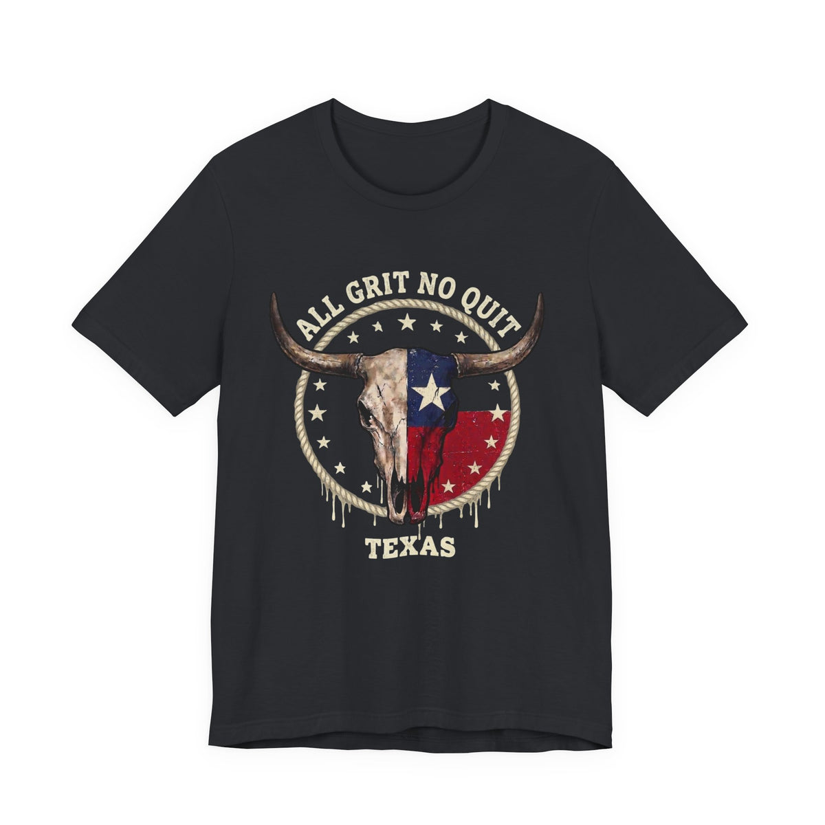 Texas Longhorn Skull Tee - "All Grit No Quit" Vintage Flag Graphic T-Shirt