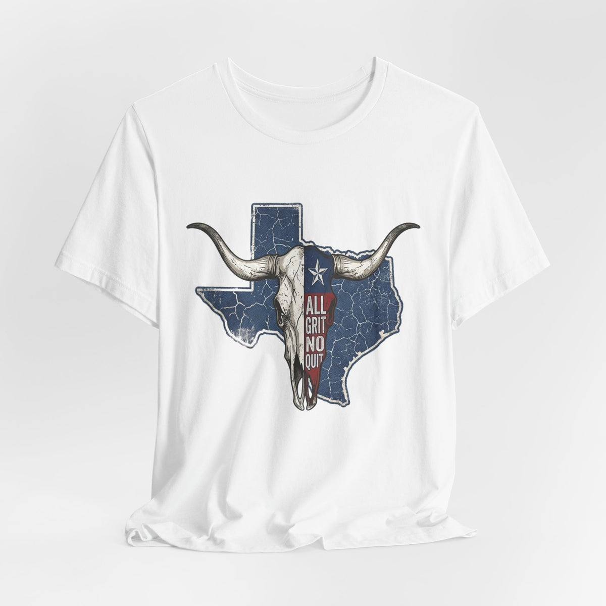 "All Grit No Quit" Texas Longhorn Skull Vintage Flag Tee