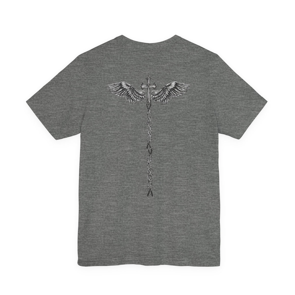 Winged Caduceus Cross T‑Shirt — Gothic Angel Wings Medical Staff Tee
