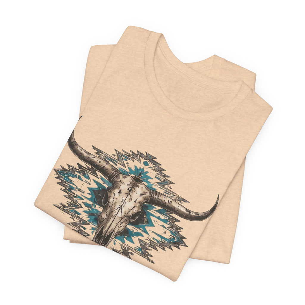 Southwestern Bull Skull Tee — Aztec Pattern Western T-Shirt