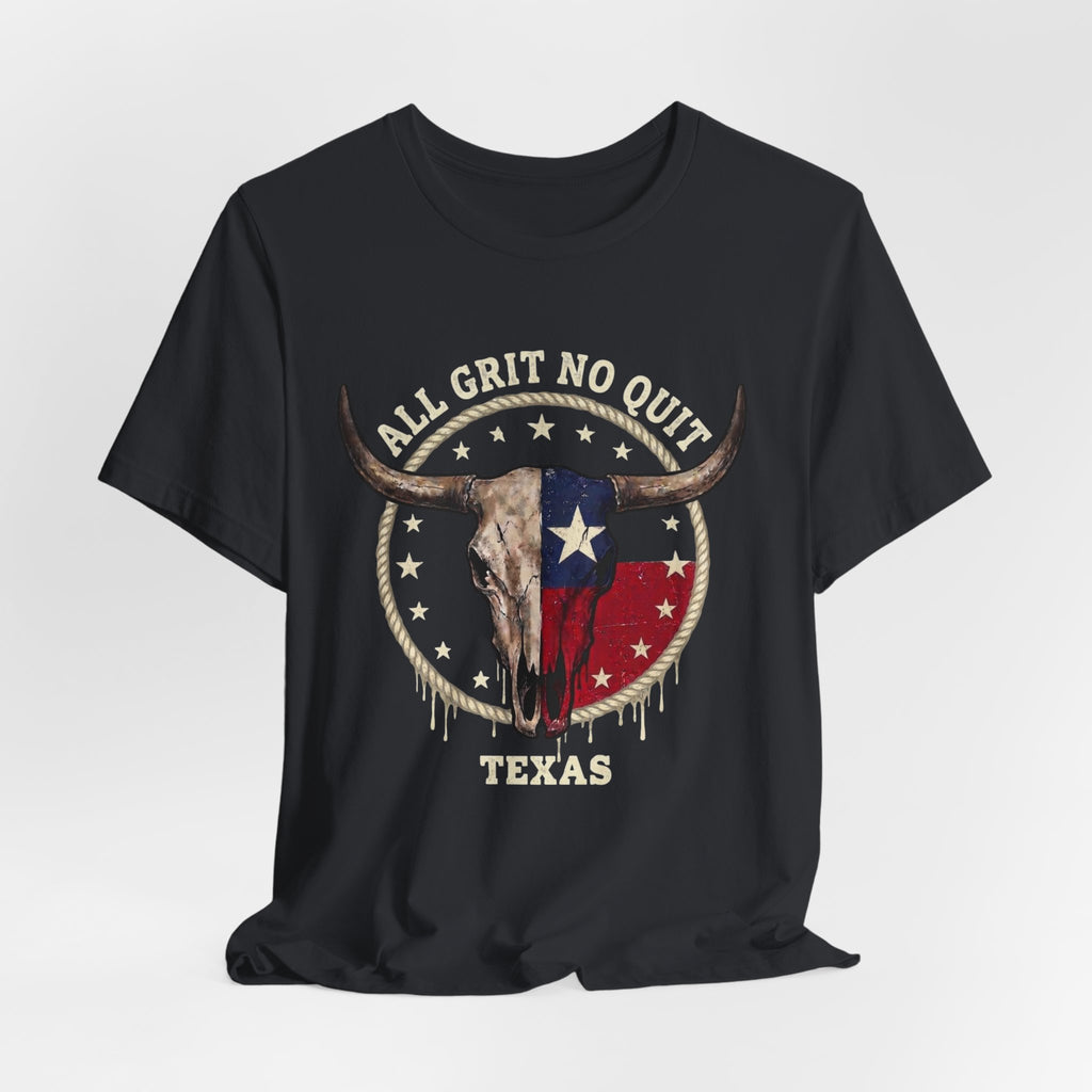 Texas Longhorn Skull Tee - "All Grit No Quit" Vintage Flag Graphic T-Shirt