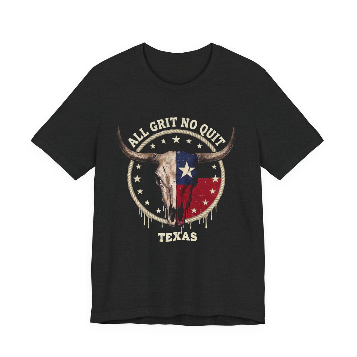 Texas Longhorn Skull Tee - "All Grit No Quit" Vintage Flag Graphic T-Shirt