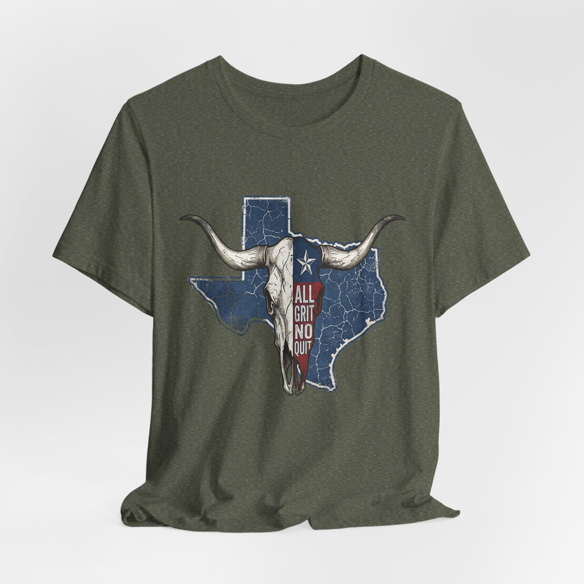 "All Grit No Quit" Texas Longhorn Skull Vintage Flag Tee