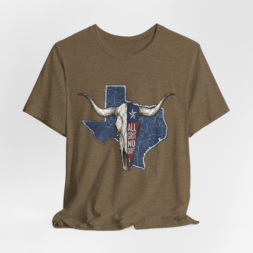 "All Grit No Quit" Texas Longhorn Skull Vintage Flag Tee