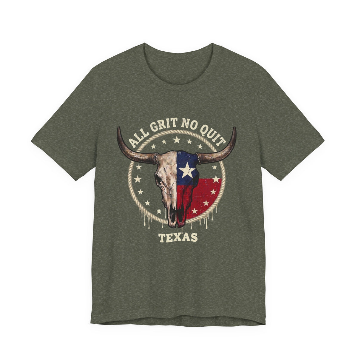 Texas Longhorn Skull Tee - "All Grit No Quit" Vintage Flag Graphic T-Shirt