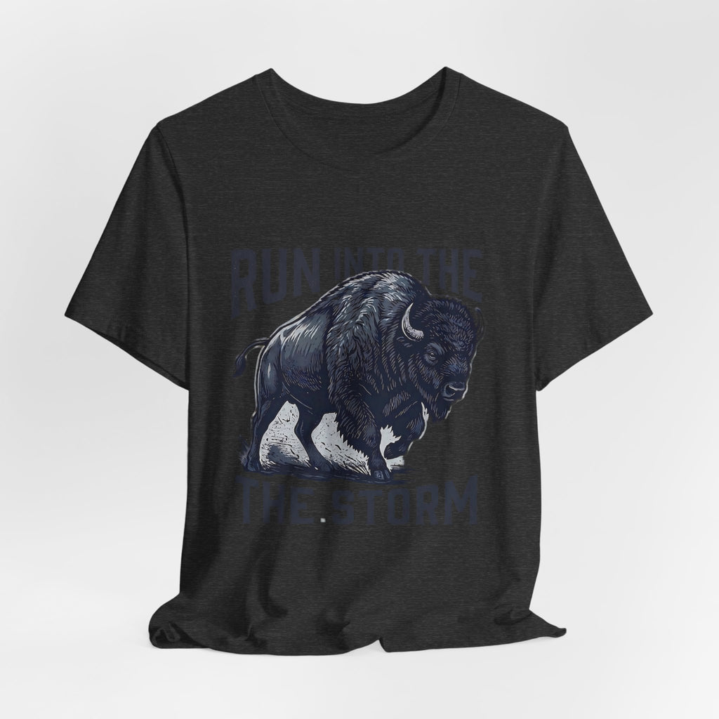 Run Into The Storm Buffalo Tee — Motivational Graphic T‑Shirt