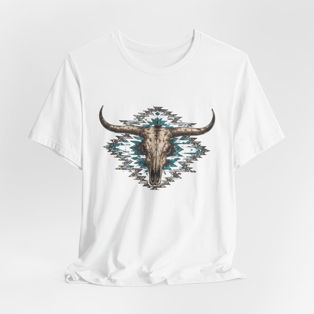 Southwestern Bull Skull Tee — Aztec Pattern Western T-Shirt