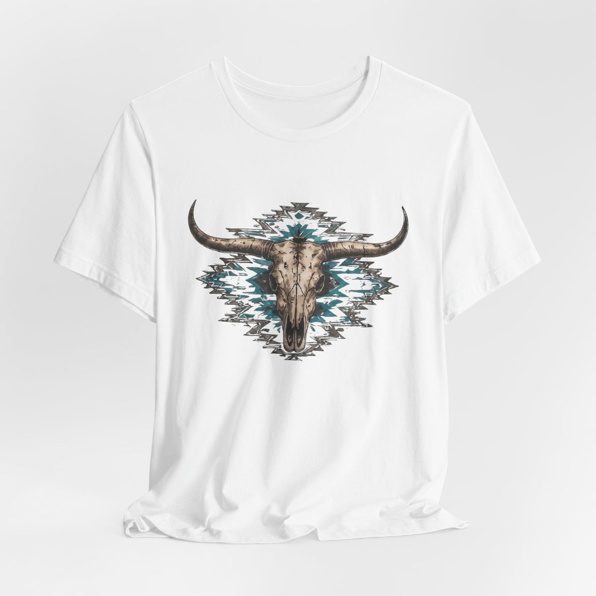 Southwestern Bull Skull Tee — Aztec Pattern Western T-Shirt
