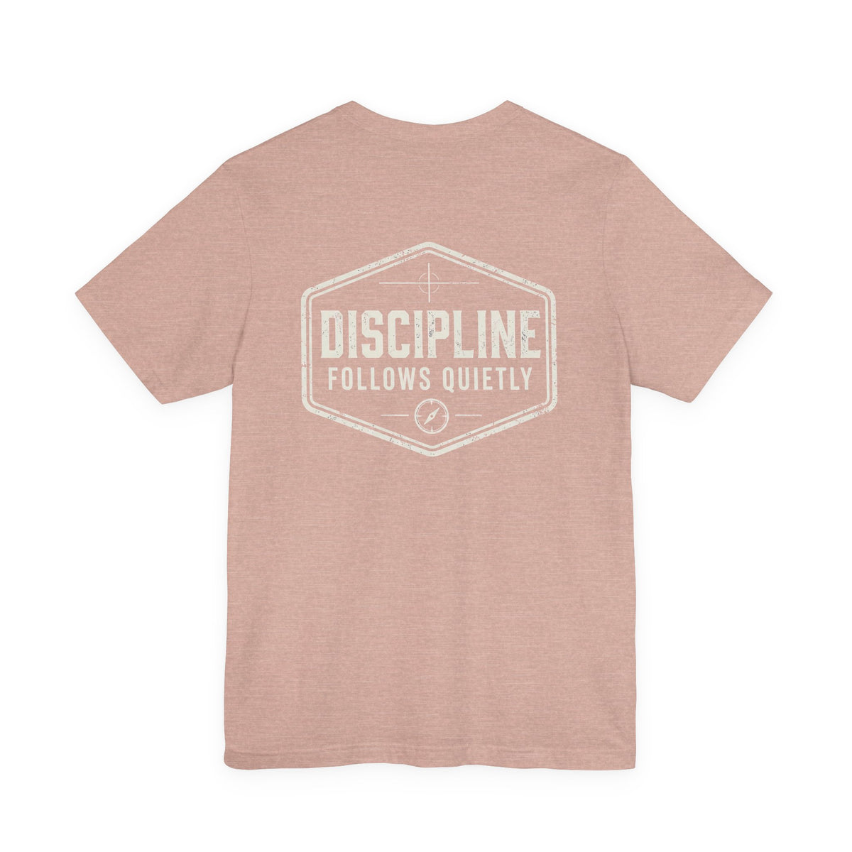 "Discipline Follows Quietly" Motivational Badge Graphic Tee