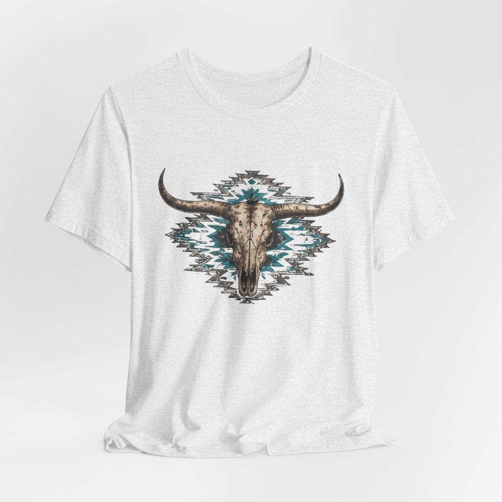Southwestern Bull Skull Tee — Aztec Pattern Western T-Shirt