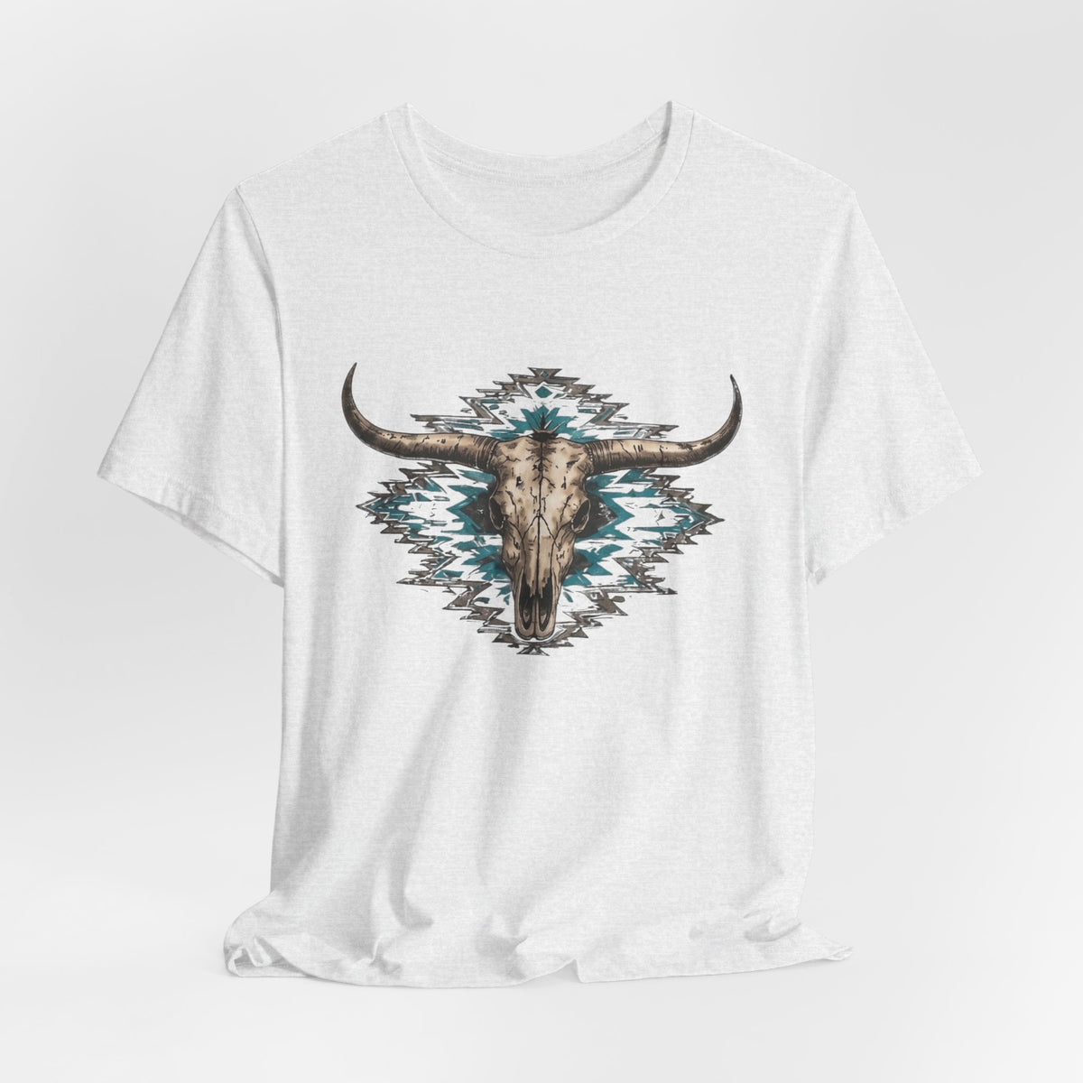 Southwestern Bull Skull Tee — Aztec Pattern Western T-Shirt