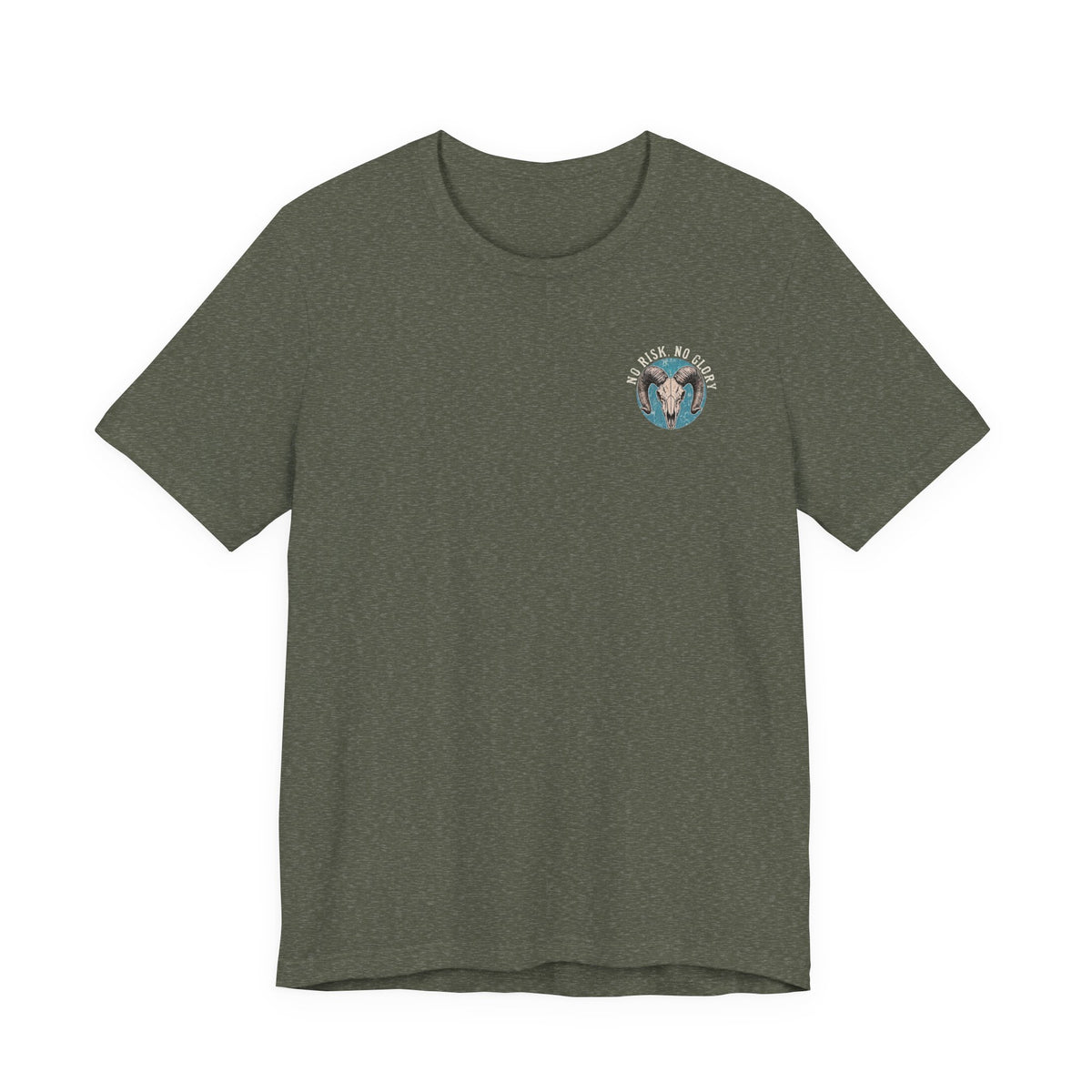 Ram Skull Tee — Vintage Ram Skull Graphic T-Shirt (Back Print: "No Risk No Glory")