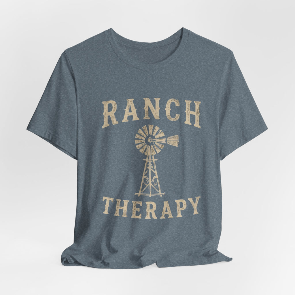 Ranch Therapy T-Shirt — Vintage Windmill Graphic Tee, Farm Life Apparel, Country Western Shirt, Rustic Women's Top, Rural Lifestyle