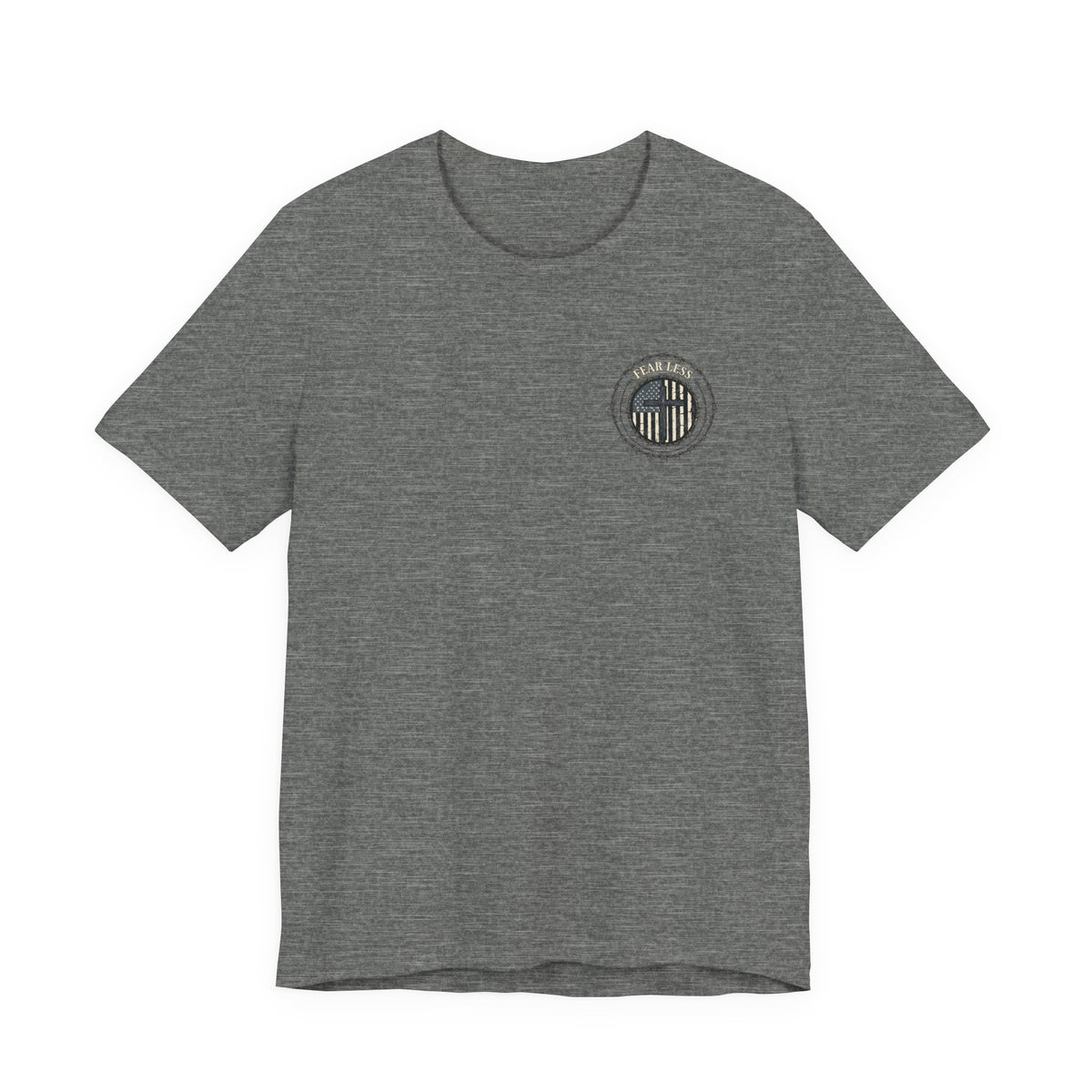 Fearless American Flag T‑Shirt — Distressed Barbed Wire Military Patriotic Tee