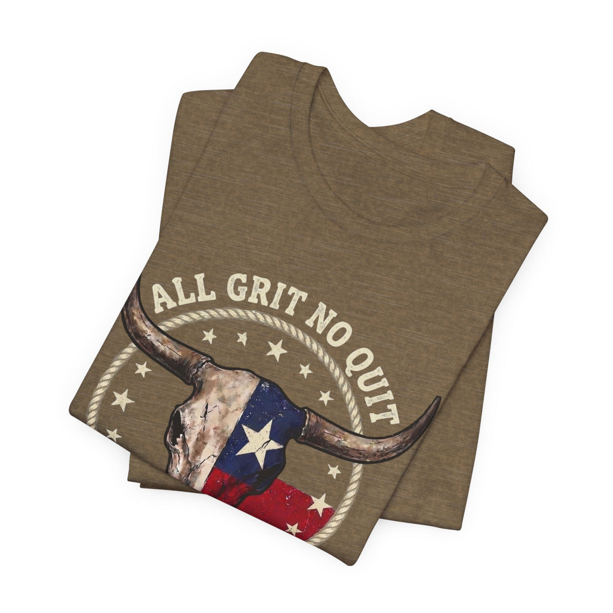 Texas Longhorn Skull Tee - "All Grit No Quit" Vintage Flag Graphic T-Shirt