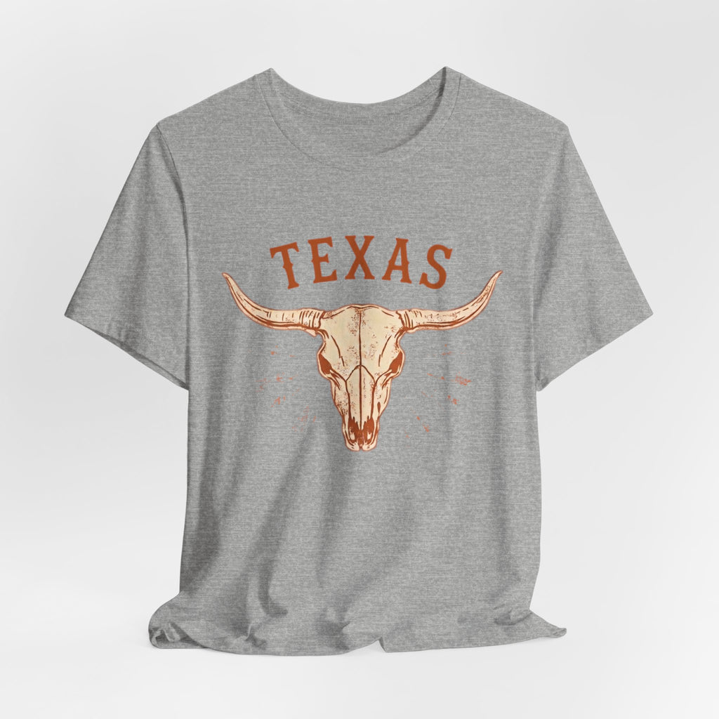 Texas Longhorn Skull T-Shirt — Minimalist Western Graphic Tee, Boho Cowgirl Apparel, Rustic Desert Shirt, Lone Star State Pride Top