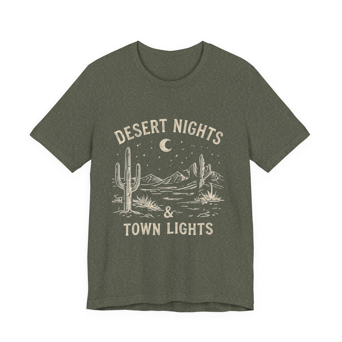 Desert Nights & Town Lights T-Shirt — Cactus Graphic Tee, Western Night Sky Apparel, Boho Desert Shirt, Country Music Top