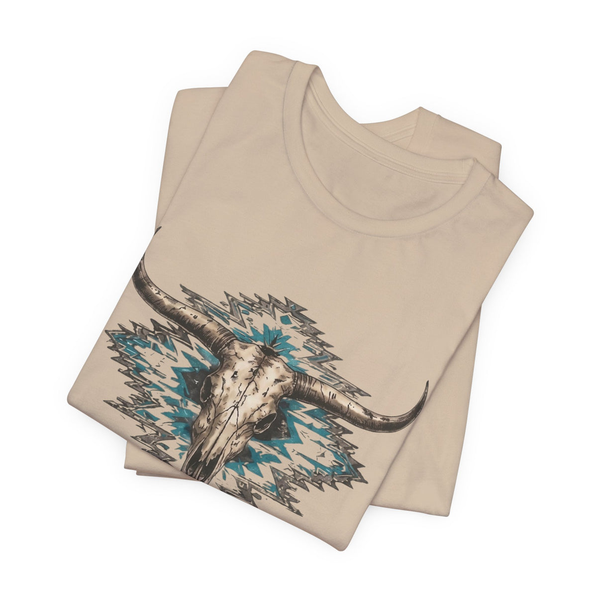 Southwestern Bull Skull Tee — Aztec Pattern Western T-Shirt