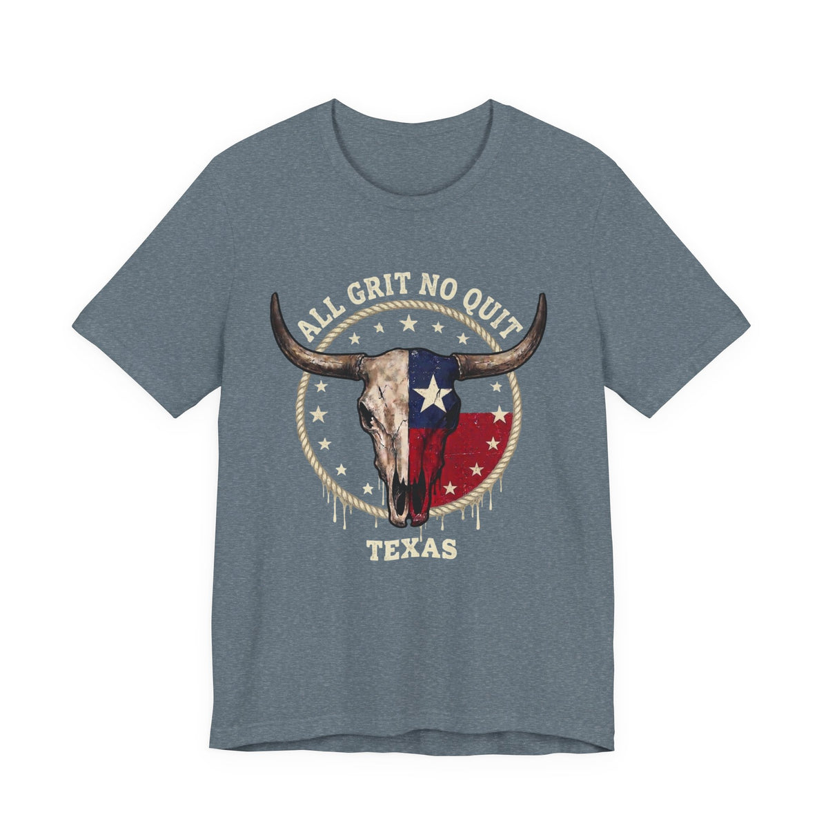 Texas Longhorn Skull Tee - "All Grit No Quit" Vintage Flag Graphic T-Shirt