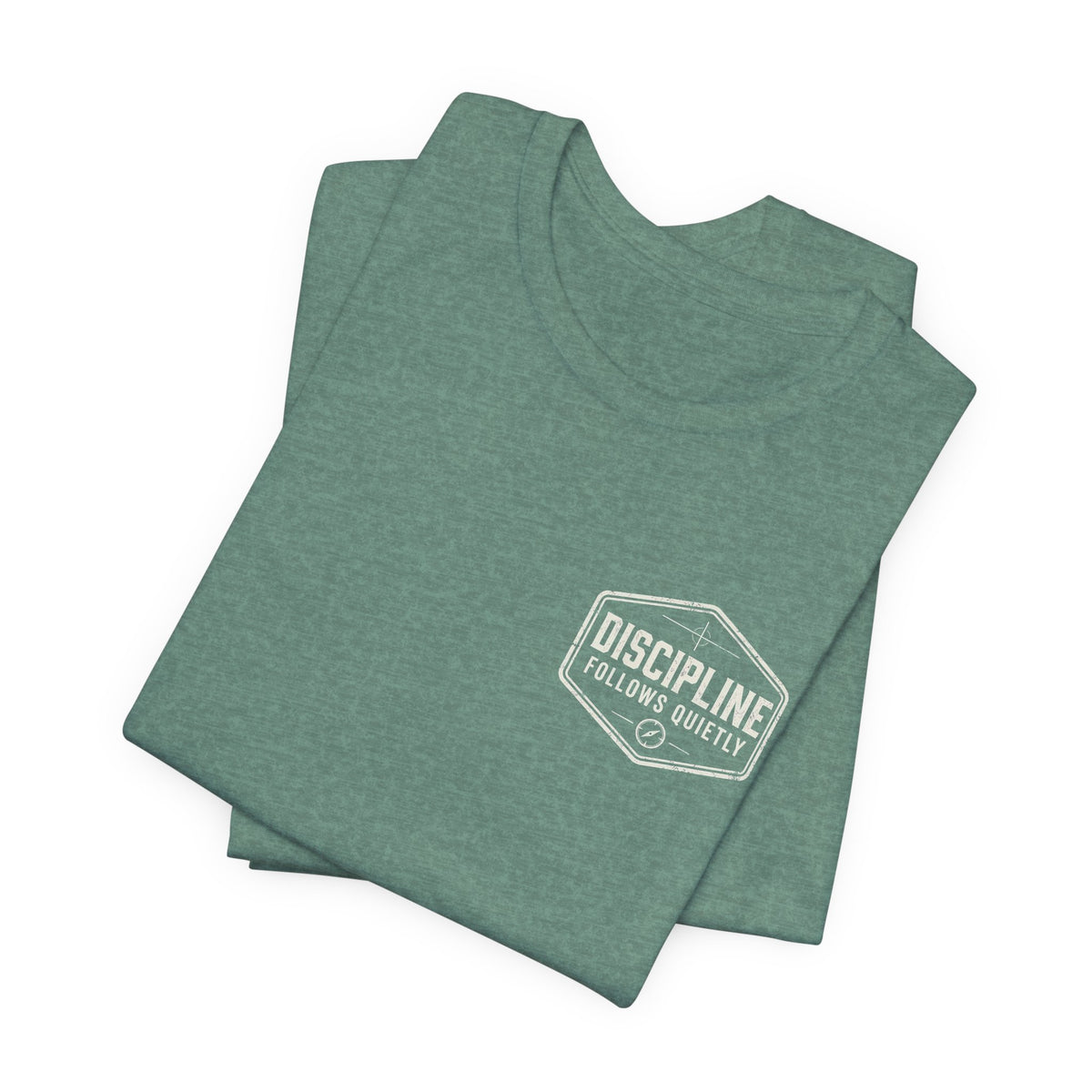 "Discipline Follows Quietly" Motivational Badge Graphic Tee