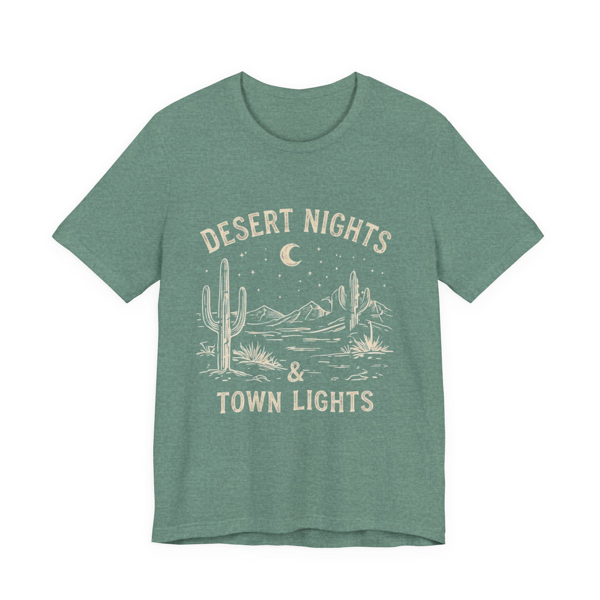 Desert Nights & Town Lights T-Shirt — Cactus Graphic Tee, Western Night Sky Apparel, Boho Desert Shirt, Country Music Top