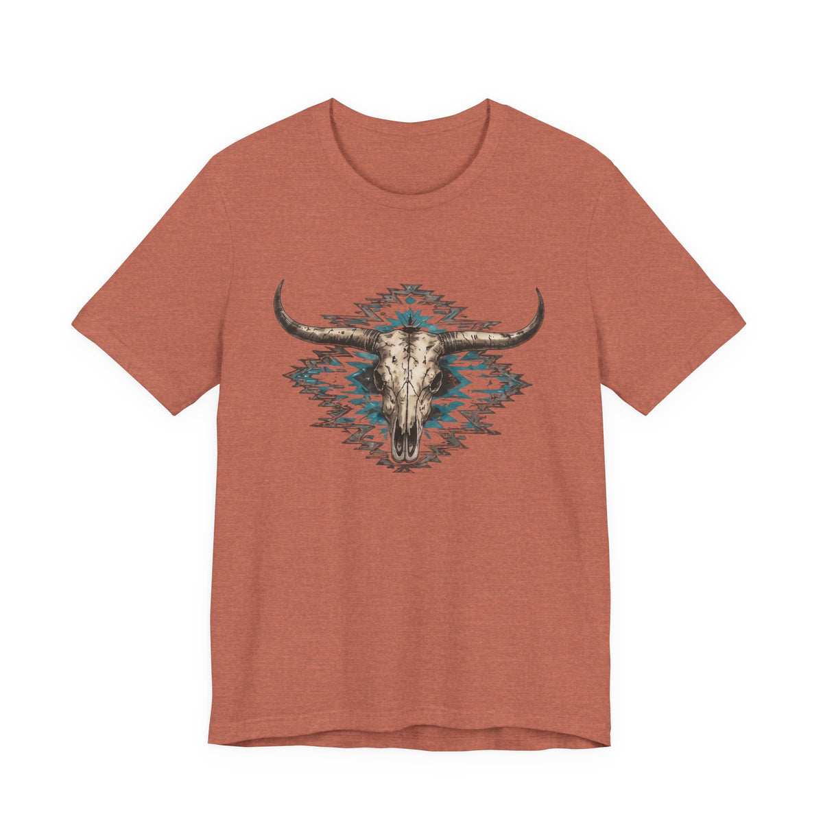 Southwestern Bull Skull Tee — Aztec Pattern Western T-Shirt