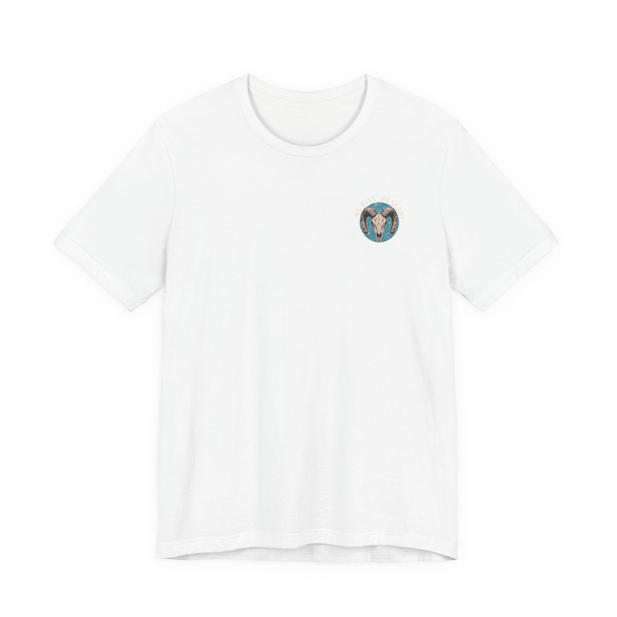 Ram Skull Tee — Vintage Ram Skull Graphic T-Shirt (Back Print: "No Risk No Glory")