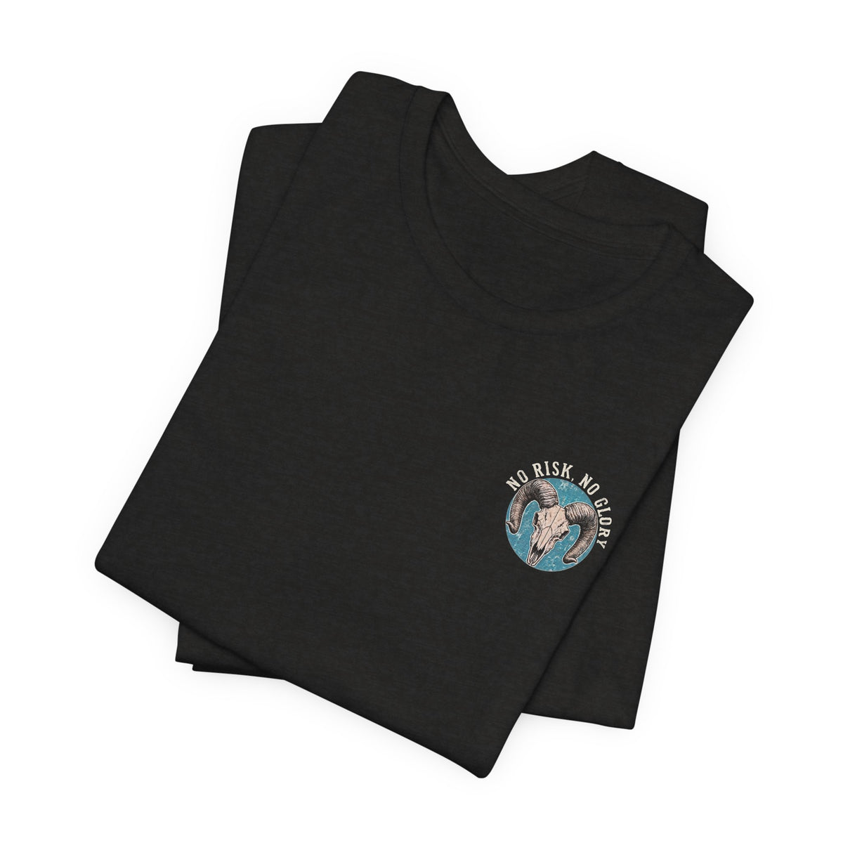 Ram Skull Tee — Vintage Ram Skull Graphic T-Shirt (Back Print: "No Risk No Glory")