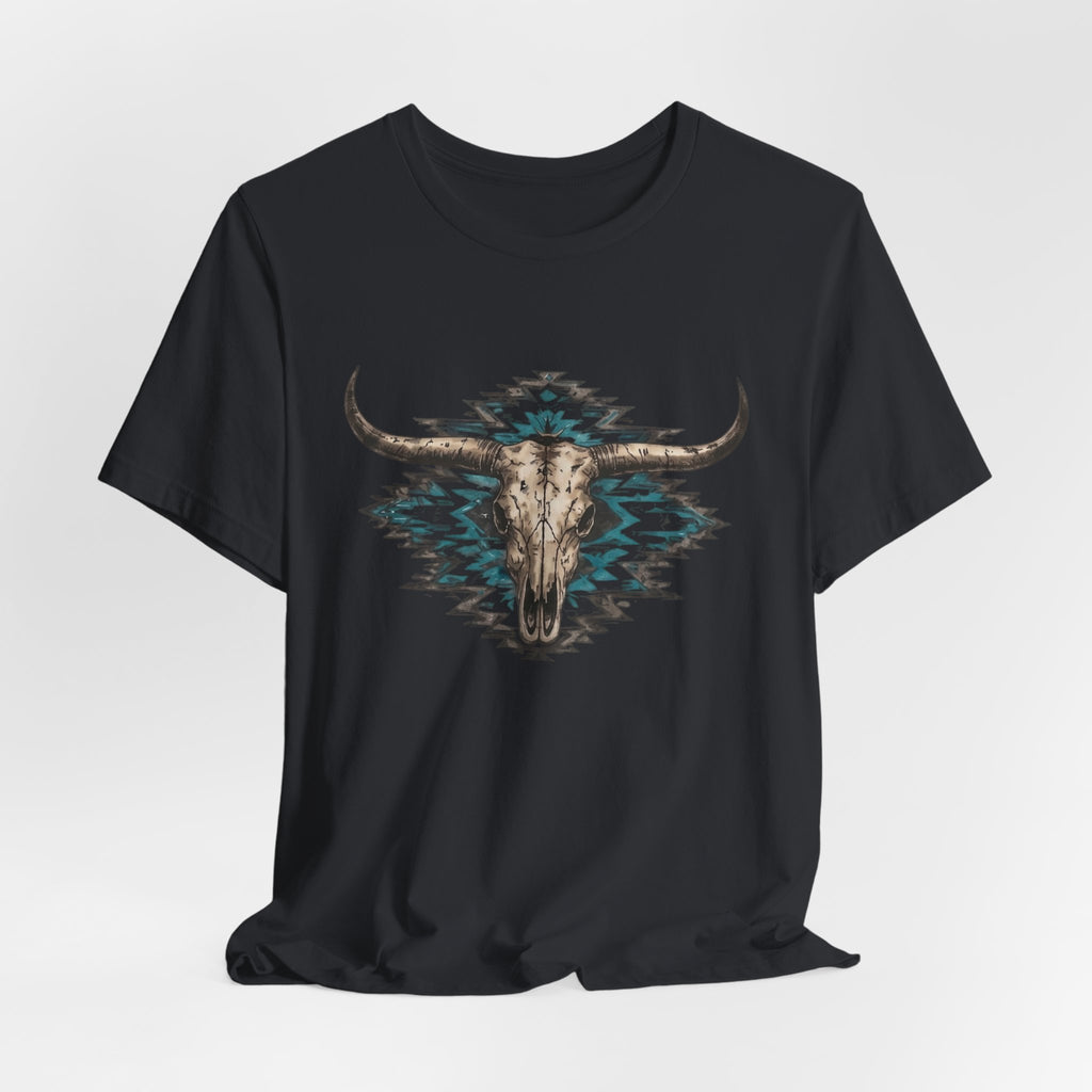 Southwestern Bull Skull Tee — Aztec Pattern Western T-Shirt
