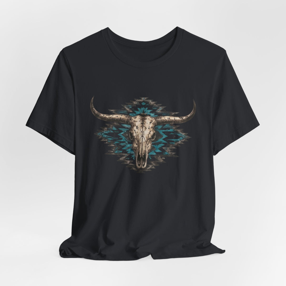 Southwestern Bull Skull Tee — Aztec Pattern Western T-Shirt