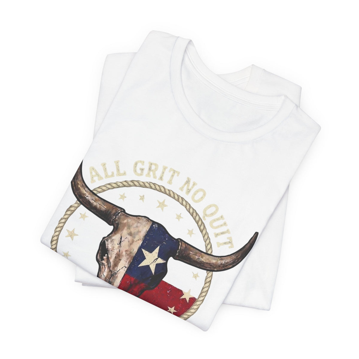 Texas Longhorn Skull Tee - "All Grit No Quit" Vintage Flag Graphic T-Shirt