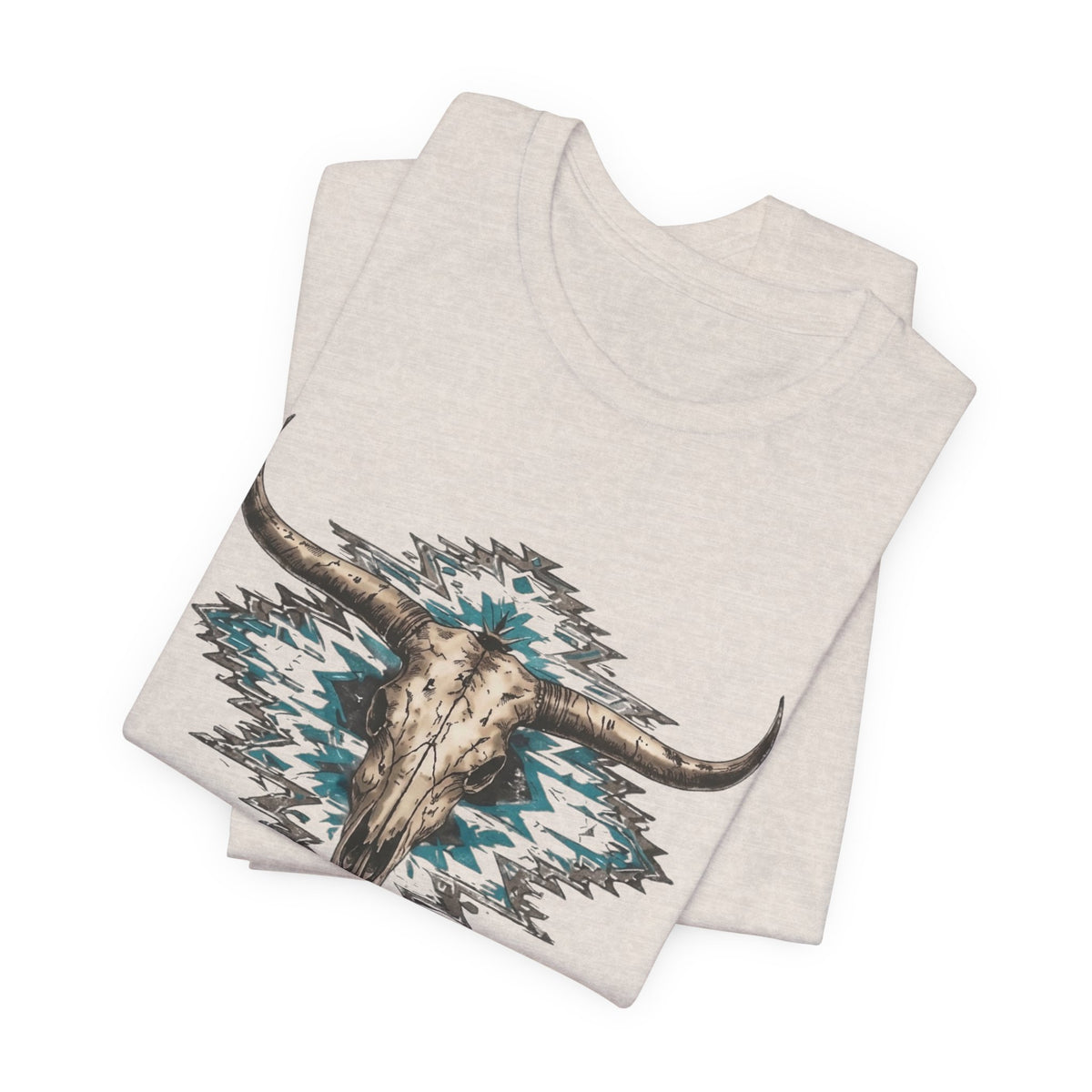 Southwestern Bull Skull Tee — Aztec Pattern Western T-Shirt