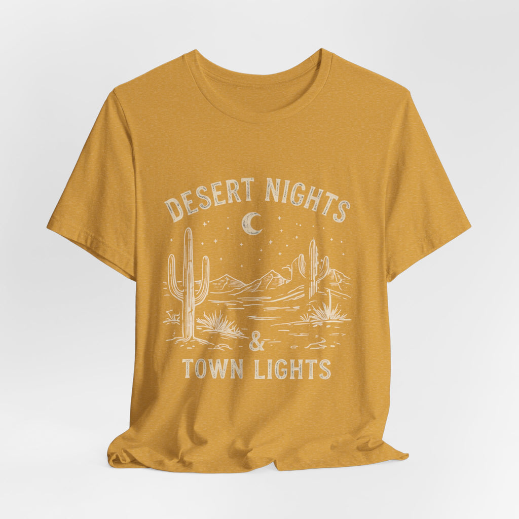 Desert Nights & Town Lights T-Shirt — Cactus Graphic Tee, Western Night Sky Apparel, Boho Desert Shirt, Country Music Top