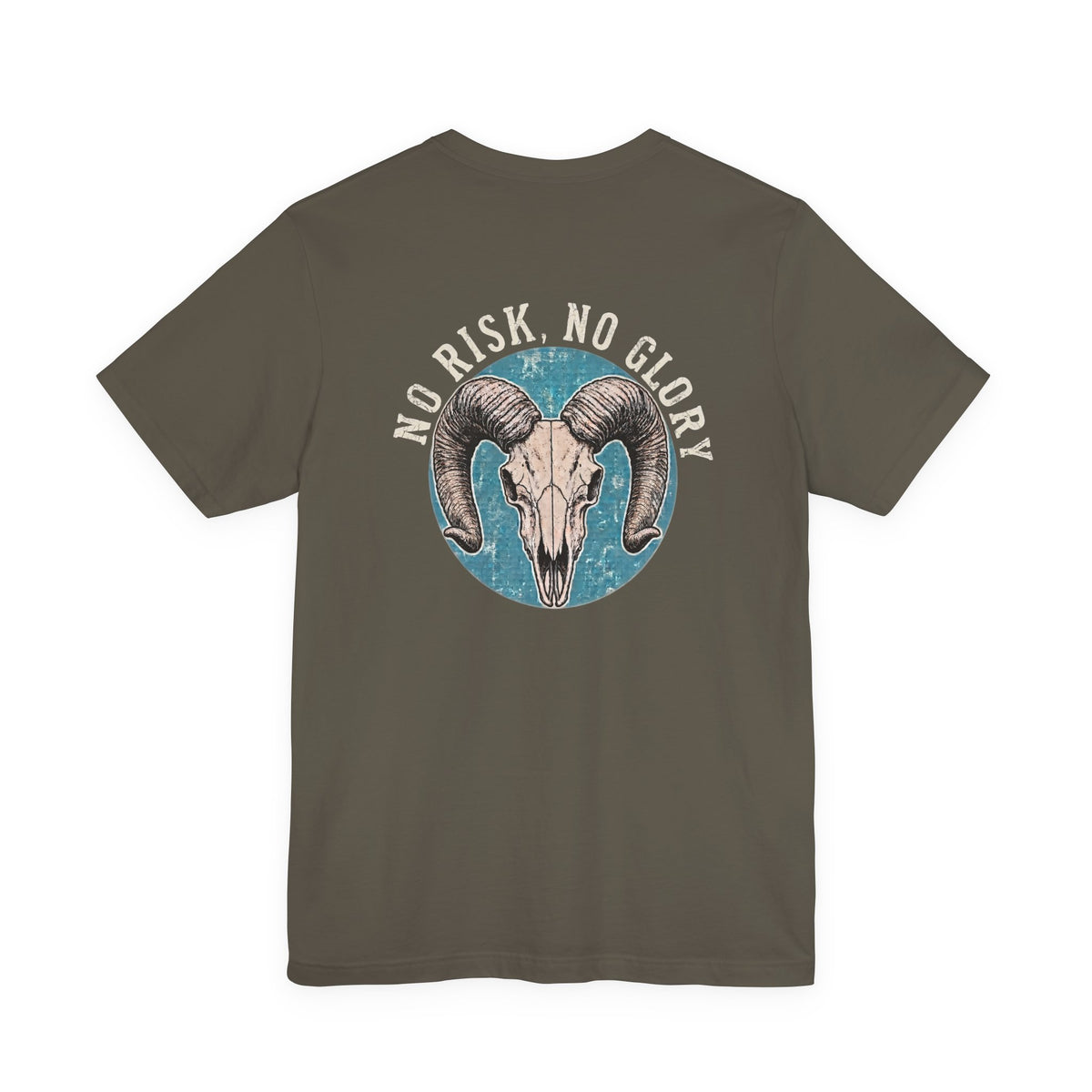 Ram Skull Tee — Vintage Ram Skull Graphic T-Shirt (Back Print: "No Risk No Glory")