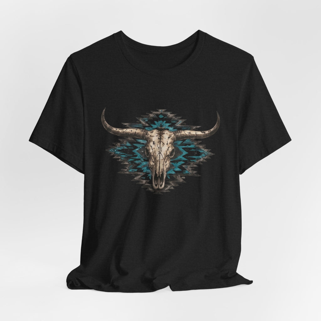 Southwestern Bull Skull Tee — Aztec Pattern Western T-Shirt