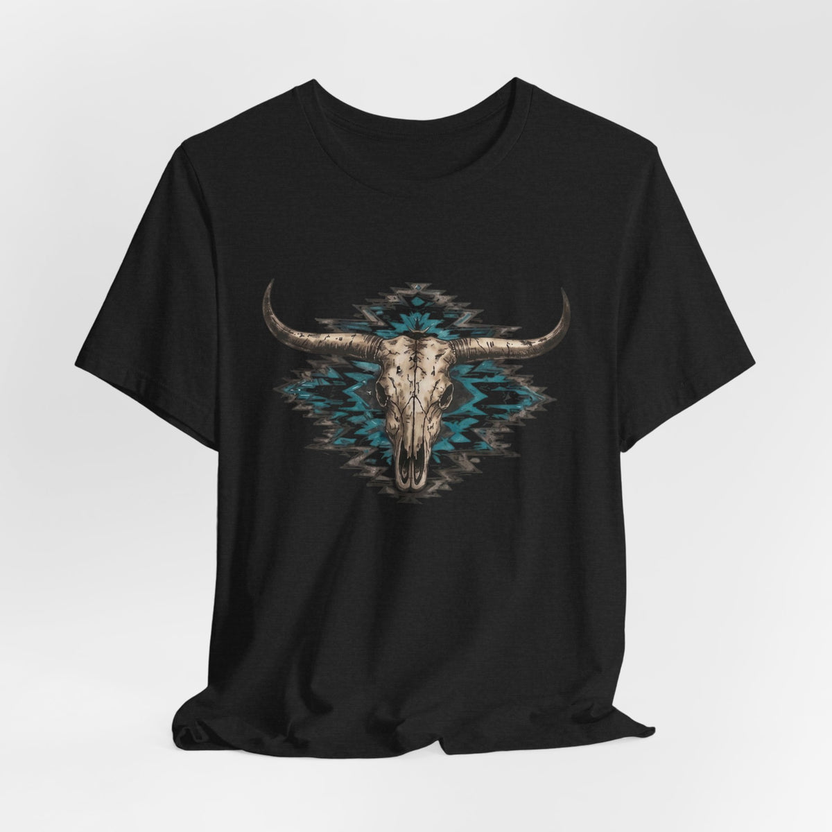Southwestern Bull Skull Tee — Aztec Pattern Western T-Shirt