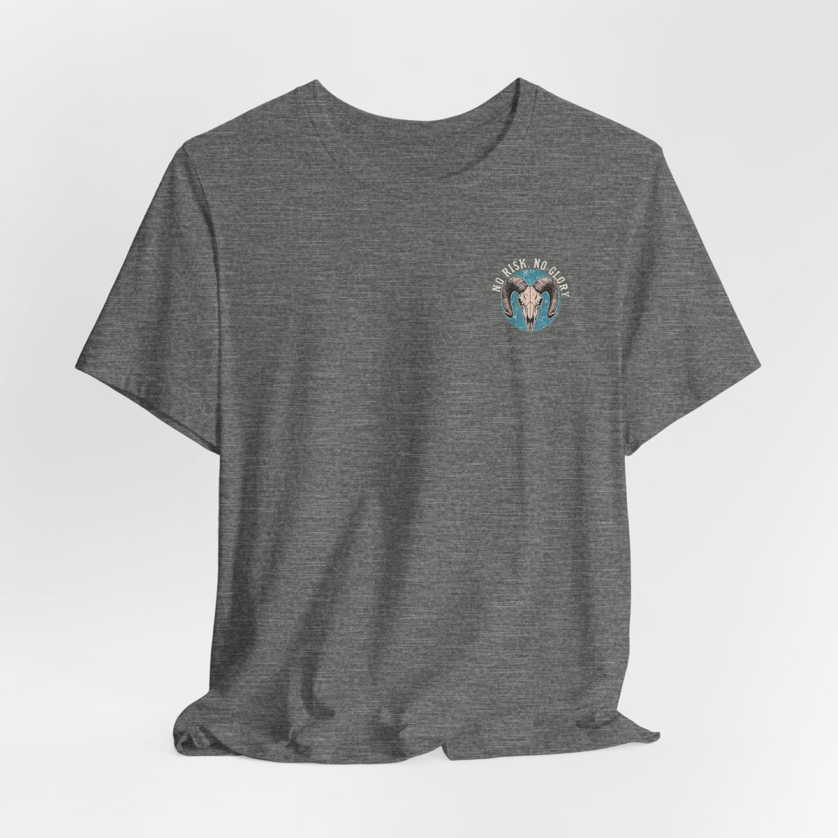 Ram Skull Tee — Vintage Ram Skull Graphic T-Shirt (Back Print: "No Risk No Glory")