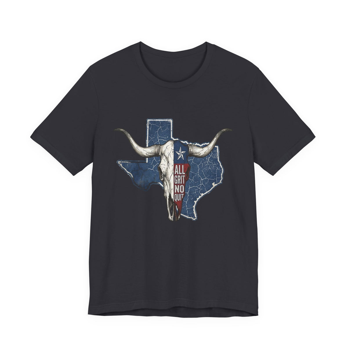 "All Grit No Quit" Texas Longhorn Skull Vintage Flag Tee