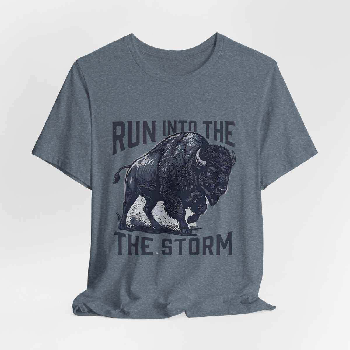 Run Into The Storm Buffalo Tee — Motivational Graphic T‑Shirt