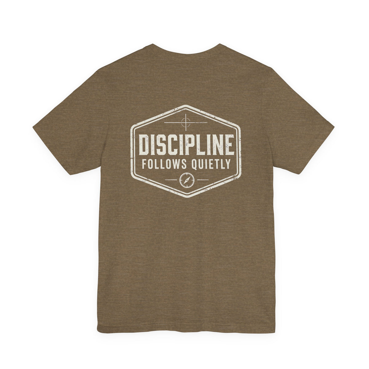 "Discipline Follows Quietly" Motivational Badge Graphic Tee
