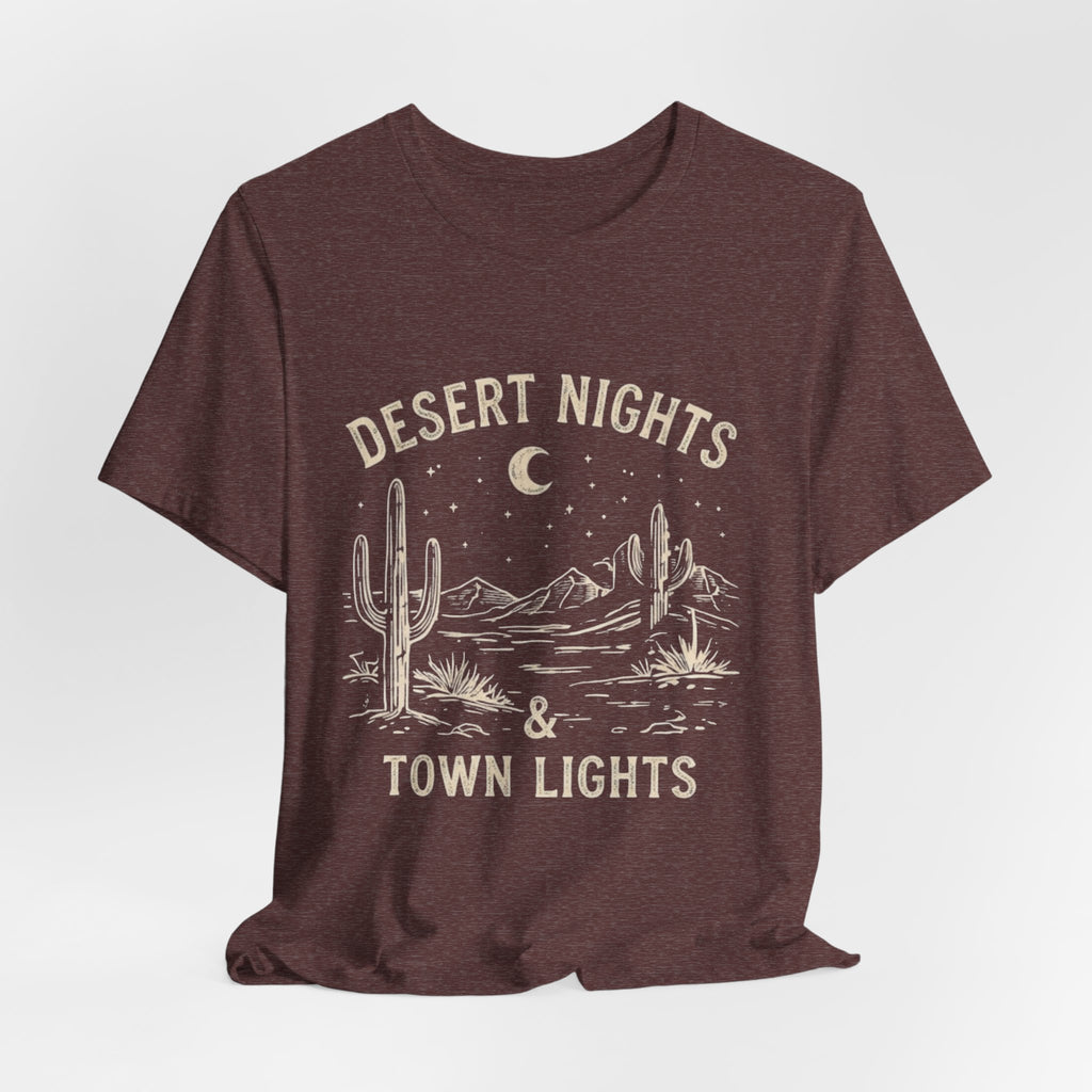 Desert Nights & Town Lights T-Shirt — Cactus Graphic Tee, Western Night Sky Apparel, Boho Desert Shirt, Country Music Top