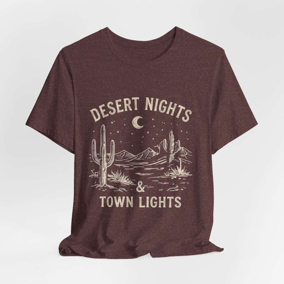Desert Nights & Town Lights T-Shirt — Cactus Graphic Tee, Western Night Sky Apparel, Boho Desert Shirt, Country Music Top