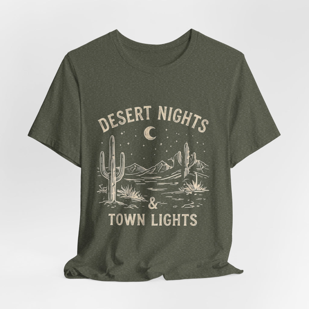 Desert Nights & Town Lights T-Shirt — Cactus Graphic Tee, Western Night Sky Apparel, Boho Desert Shirt, Country Music Top
