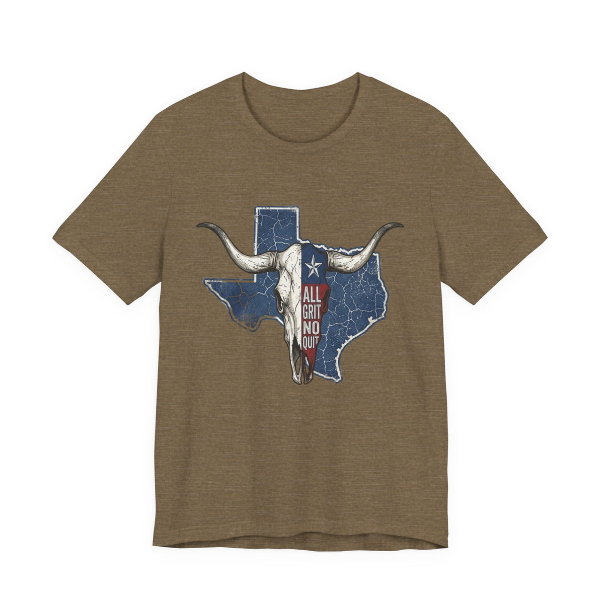 "All Grit No Quit" Texas Longhorn Skull Vintage Flag Tee