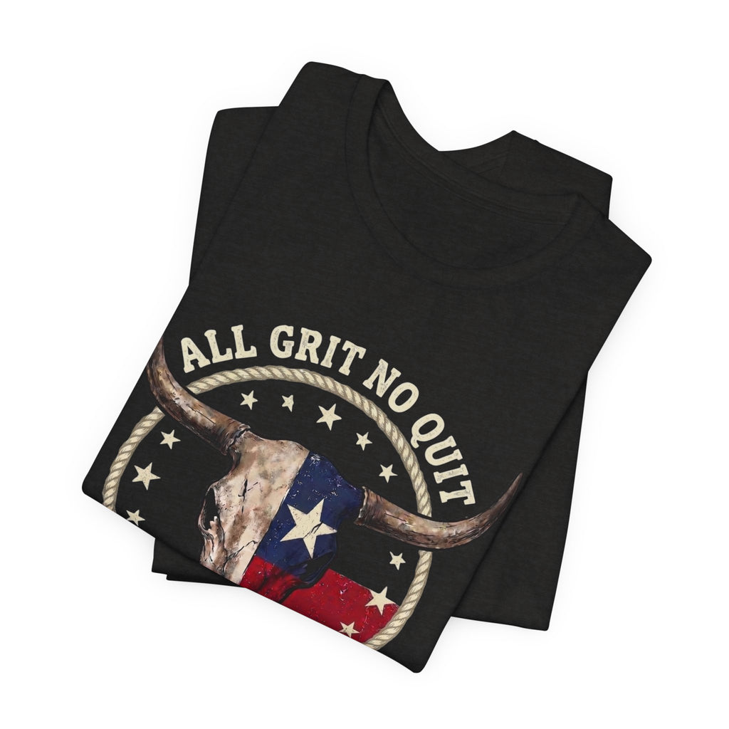 Texas Longhorn Skull Tee - "All Grit No Quit" Vintage Flag Graphic T-Shirt