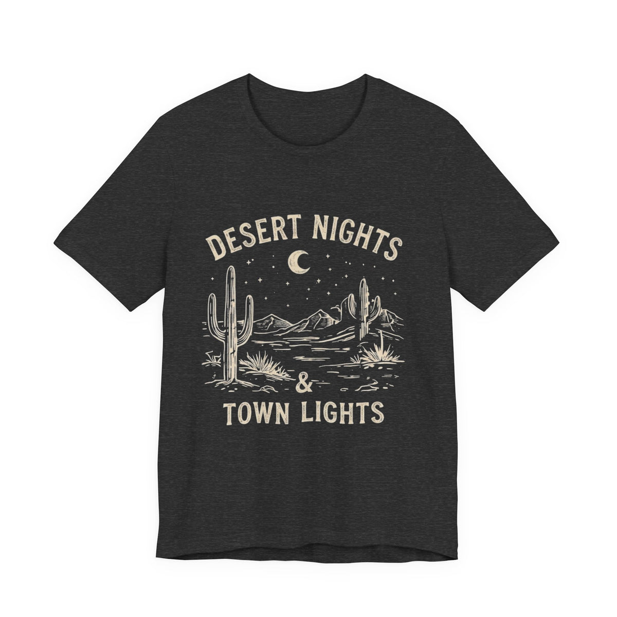 Desert Nights & Town Lights T-Shirt — Cactus Graphic Tee, Western Night Sky Apparel, Boho Desert Shirt, Country Music Top