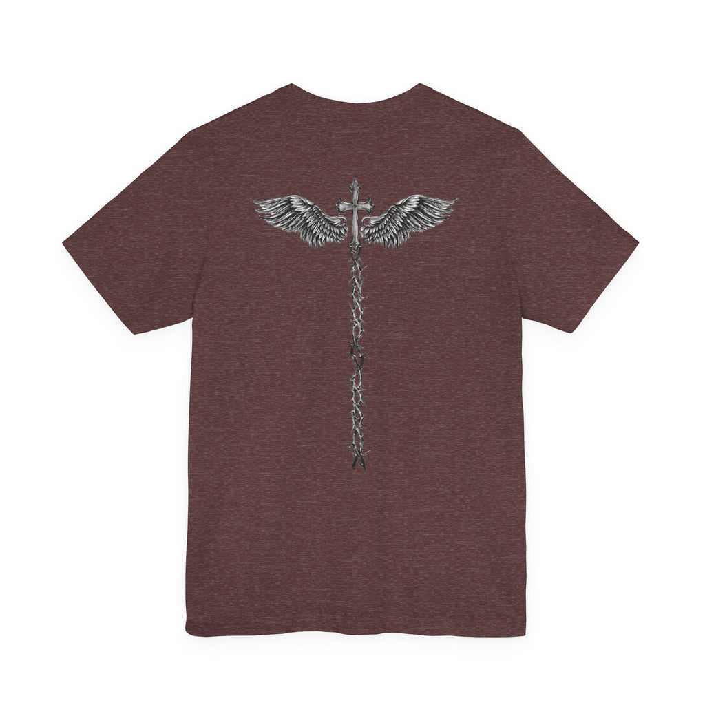Winged Caduceus Cross T‑Shirt — Gothic Angel Wings Medical Staff Tee