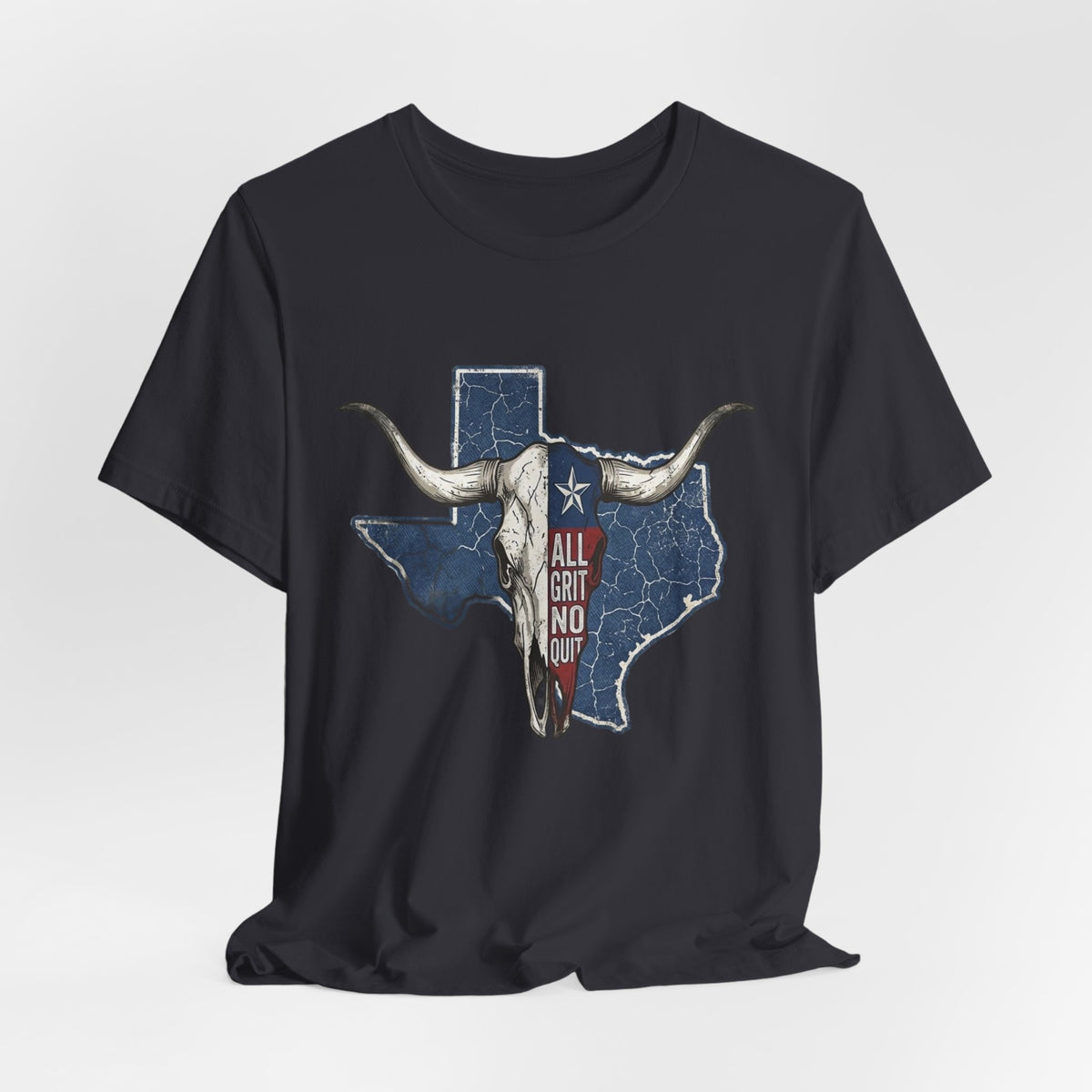 "All Grit No Quit" Texas Longhorn Skull Vintage Flag Tee