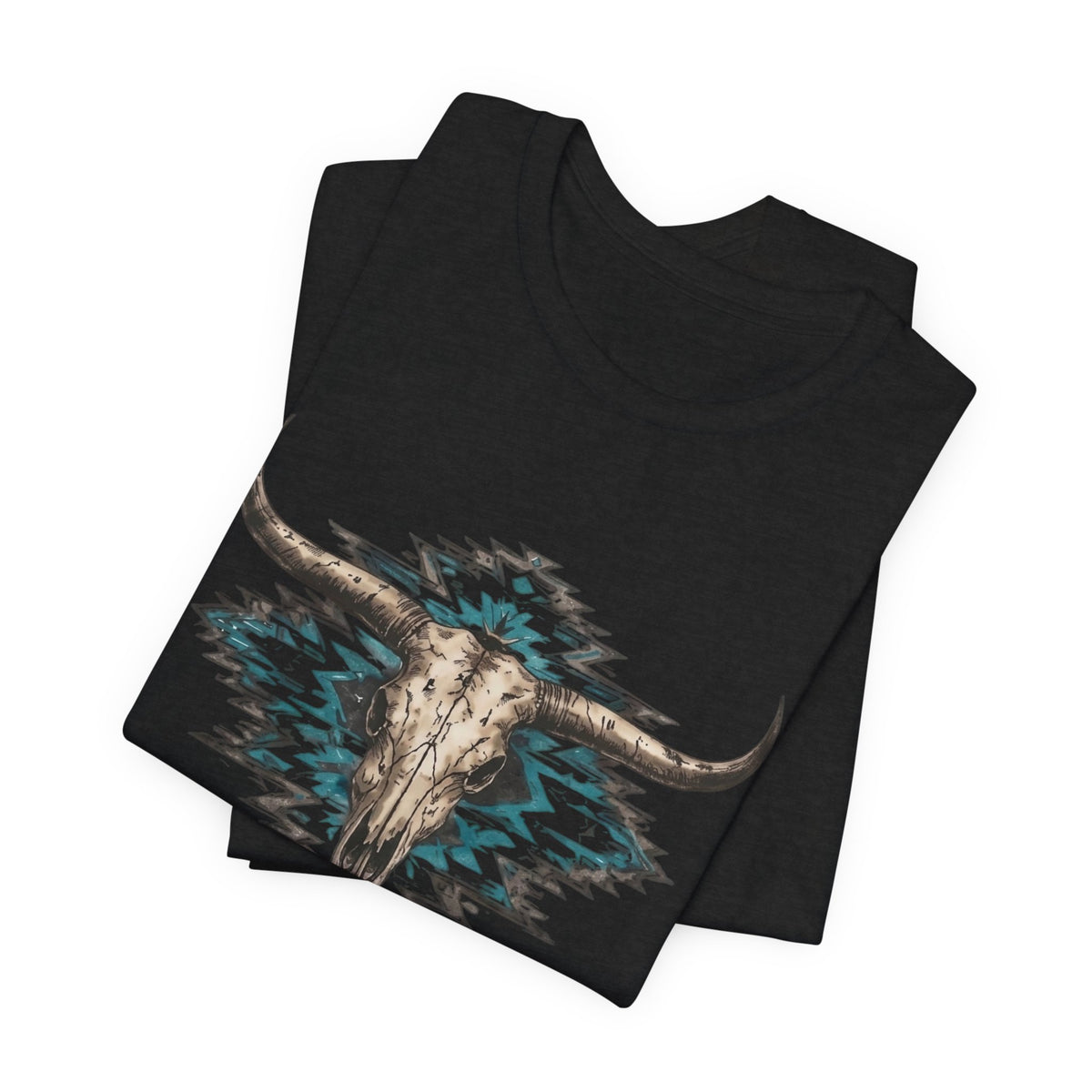 Southwestern Bull Skull Tee — Aztec Pattern Western T-Shirt