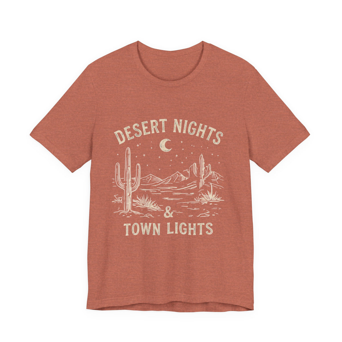 Desert Nights & Town Lights T-Shirt — Cactus Graphic Tee, Western Night Sky Apparel, Boho Desert Shirt, Country Music Top